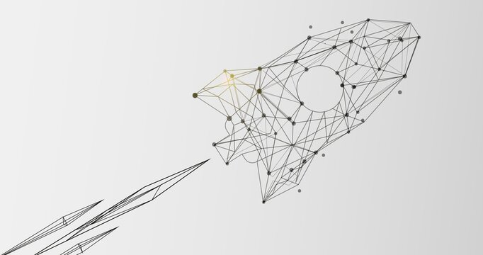 Creative illustrative image of flying spacecraft over grey