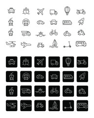 Simple set of vector lines icons of public transport. Contains icons such as Taxi, Train, Tram and much more. Editable move. 48x48 pixels perfect.