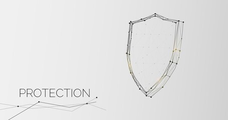 Protective shield and protection texting over grey background