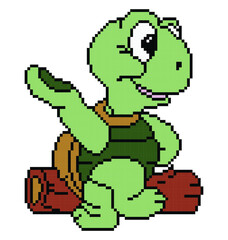 Turtle pixel art on white background.