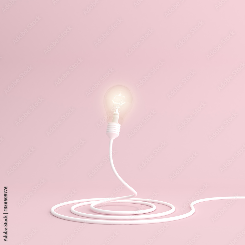Poster Mock up of light bulb on pink background, Minimal style. 3D rendering. 