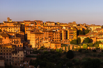 Naklejka premium views of old siena italy at sunset