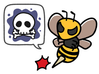 危険なスズメバチと吹き出し　どくろマーク