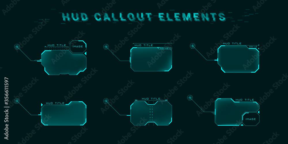 Poster Callout screen interface in HUD style. Set of futuristic user screen interfaces. Modern digital layout of control panel and user menu HUD, GUI, UI. Editable stroke. Good for animation. Vector