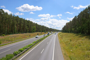 Few cars on the highway due to COVID 19, federal state Brandenburg - Germany