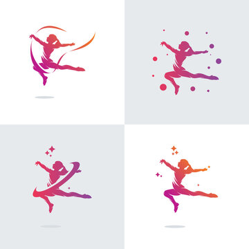 Set of gymnastics logo design templates