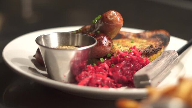 Polish sausages served up as an entree in a nice restaurant.