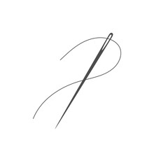 Needle and thread silhouette icon vector illustration. Tailor logo with needle symbol and curvy thread isolated on white background. Handmade craft symbol, tailor equipment, needlework skill