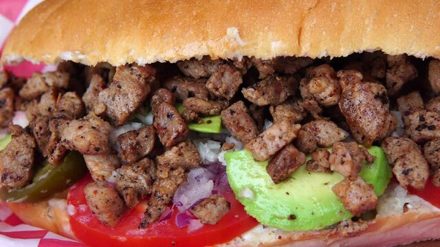 delicious meat mexican torta closeup