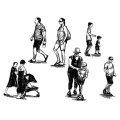 Drawing of people are walking at public space in Singapore 