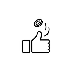 Coin flipping. Thumb up icon line on isolated white background. Eps 10 vector