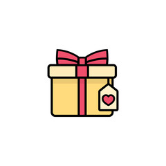 Gift box with red heart icon flat. Love stories symbol. Valentines day concept. Vector on isolated white background. Eps 10 vector