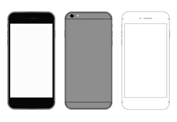 Photo realistic smartphone and wireframe graphic. Vector mockup for your design projects.