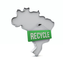 Brazil 3D map with green recycle sign. 3D Rendering