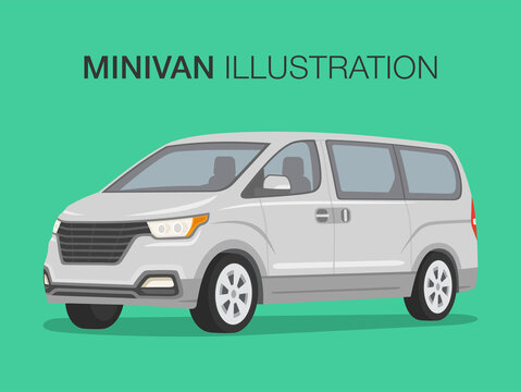 Perspective view of white mini van. Flat vector illustration of shuttle bus. 