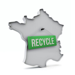 France 3D map with green recycle sign. 3D Rendering