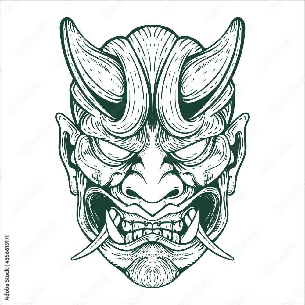 Wall mural tattoo oni mask artwork illustration