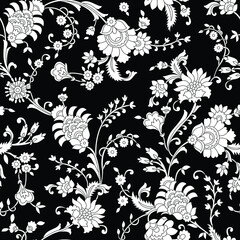 traditional indian paisley pattern on black and white background01