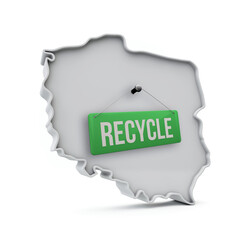 Poland 3D map with green recycle sign. 3D Rendering