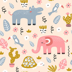 Seamless childish pattern with african animals