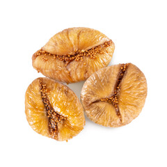 Heap of ripe dried figs isolated on white background, top view