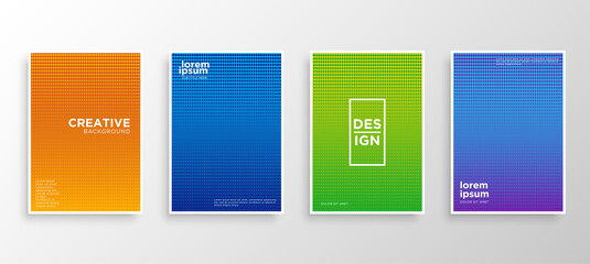 Set of four Minimal covers design. Colorful halftone gradients.modern background template design for web. Cool gradients. Future geometric patterns. Eps10 vector.