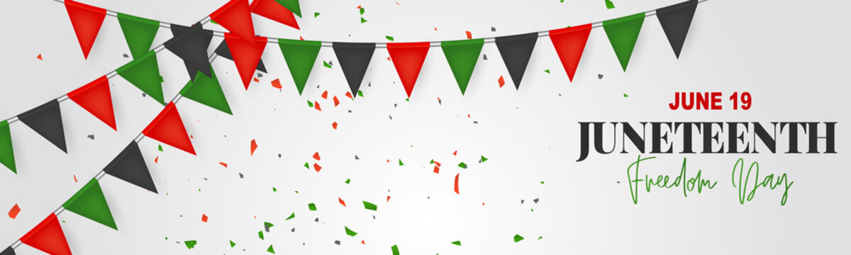 Juneteenth Freedom Day. 19 June African American Emancipation Day. Annual American holiday. Black, red, and green banner or header background with lettering. Vector illustration.