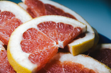close up of grapefruit on plate