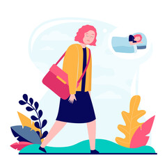Young sleepy woman going to work or study. Job, dream, breakdown flat vector illustration. Lifestyle and exhaustion concept for banner, website design or landing web page