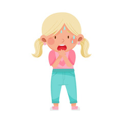 Emoji Girl with Ponytails Standing with Fearful Glance Vector Illustration