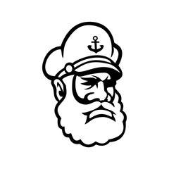 Sea Captain Old Sea Dog or Skipper Mascot Black and White