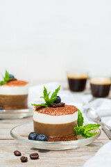 Homemade small mini coffee and chocolate cheesecake