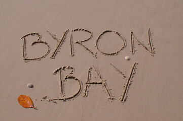 Byron Bay inscription in the sand