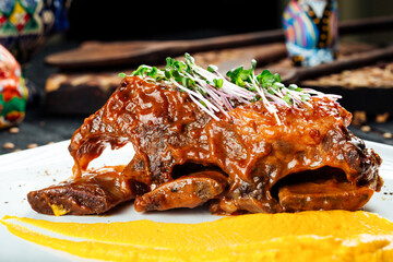 Gourmet stewed beef ribs with corn puree