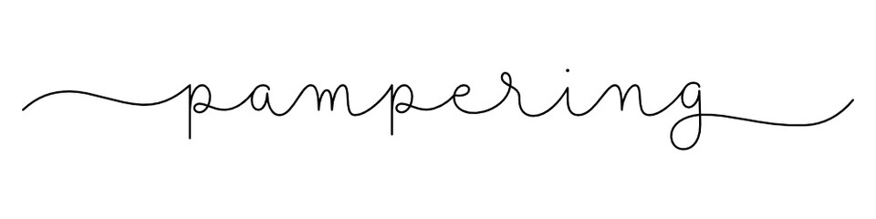 PAMPERING black vector monoline calligraphy banner with swashes