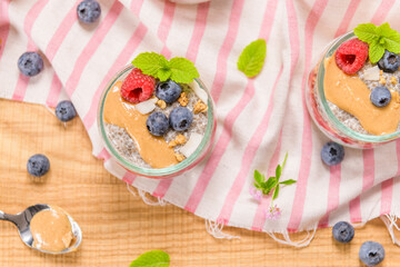Chia pudding with oat and berries