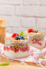 Chia pudding with oat and berries