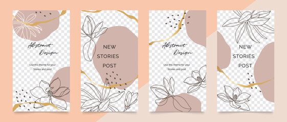 Social media stories and post creative vector set. Abstract shapes background template with floral and copy space for text and images. Vector illustration.