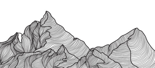 Mountains line arts vector. Abstract landscape background. Minimal wireframe monotone line wallpaper vector illustration. - 356624995