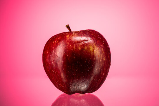 ripe red apple golden simirenko on a red gradient background