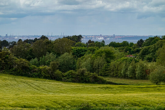 Ebeltoft, Denmark Fields and forest lokking out towards Aarhus.
