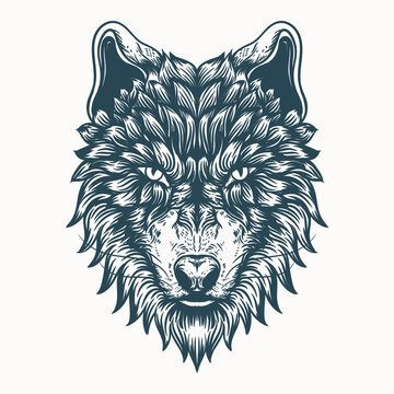 hand drawn wolf line art tattoo 