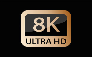 Black, white and golden video or screen resolution icons. Set from 1080p to 8k.  8K UHD is the highest resolution defined in the Rec. 2020 standard. 