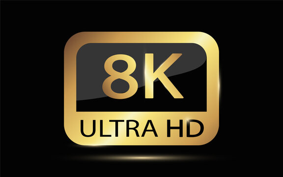 Black, white and golden video or screen resolution icons. Set from 1080p to 8k.  8K UHD is the highest resolution defined in the Rec. 2020 standard. 