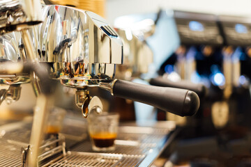 Coffee maker in steam, in a luxury coffee shop