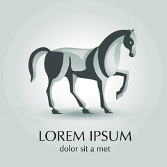 logo of horse on gray background. 3d illusion