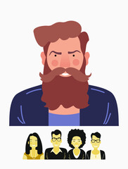 Bright person portrait. Avatars set. Hand drawn flat style. Illustration of male and female faces and shoulders. Vector people icons.