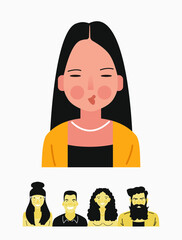 Bright person portrait. Avatars set. Hand drawn flat style. Illustration of male and female faces and shoulders. Vector people icons.