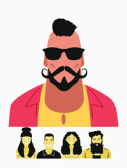 Bright person portrait. Avatars set. Hand drawn flat style. Illustration of male and female faces and shoulders. Vector people icons.