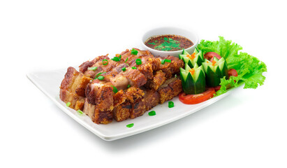 Crispy Roast Belly Pork Cutlet served chili Spicy Sauce